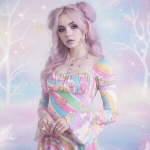 DOLLS KILL Sugar Thrillz Technicolor Dream bell sleeve mini dress
